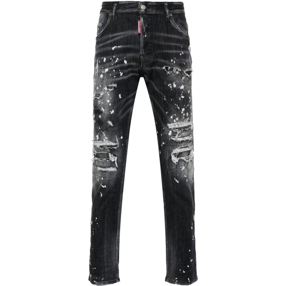DSQUARED2 Black Skater Jeans Paint Splatter Distressed Skinny 44